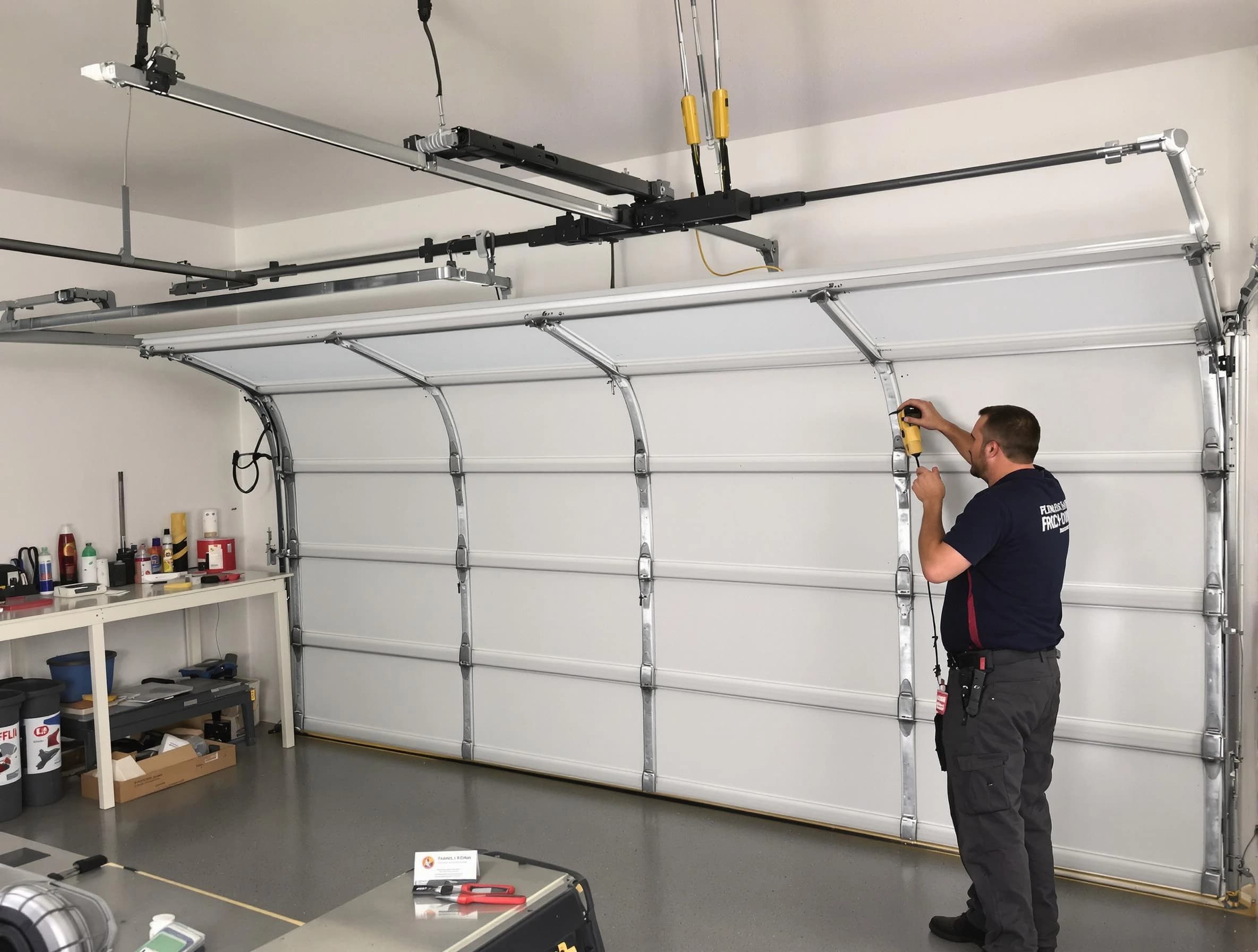 Firestone Garage Door Repair certified technician performing overhead door system repair in Firestone