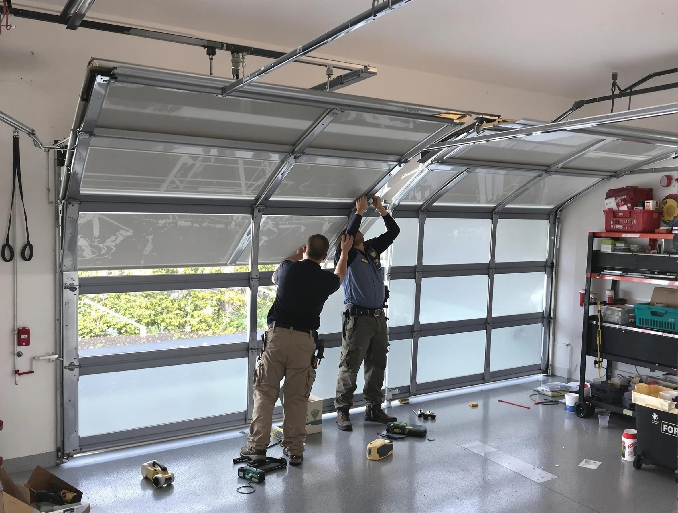 Firestone Garage Door Repair expert performing precise panel replacement on Firestone garage door
