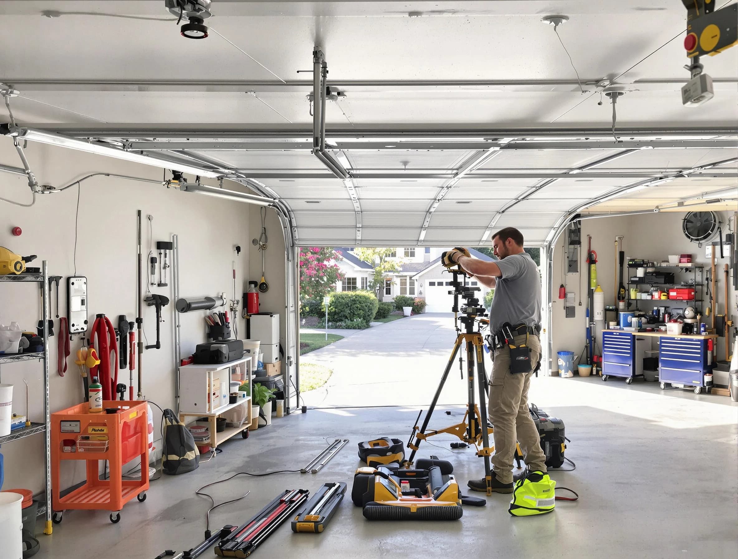 Firestone Garage Door Repair specialist performing laser-guided track alignment in Firestone