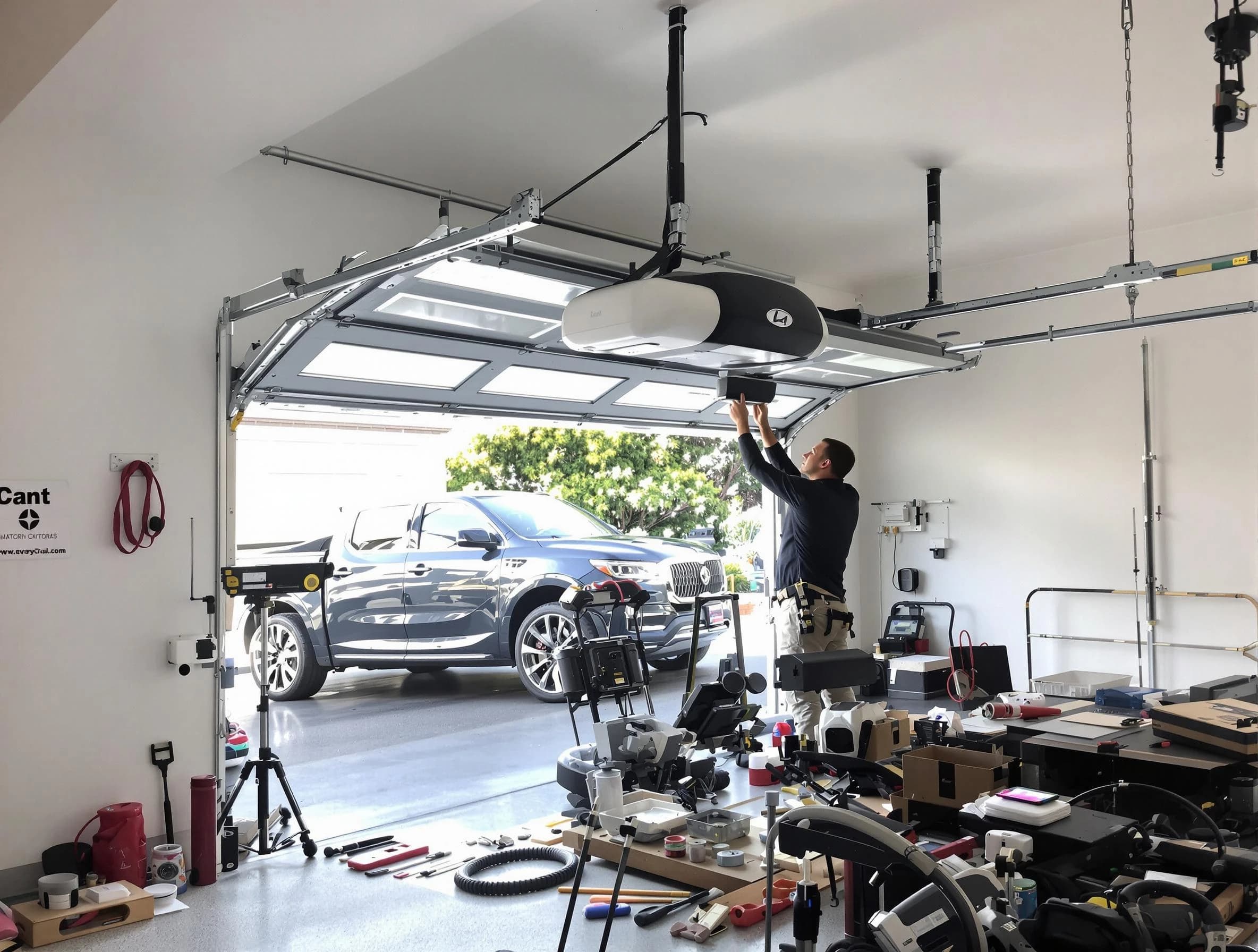 Firestone Garage Door Repair specialist installing smart garage door opener system in Firestone home