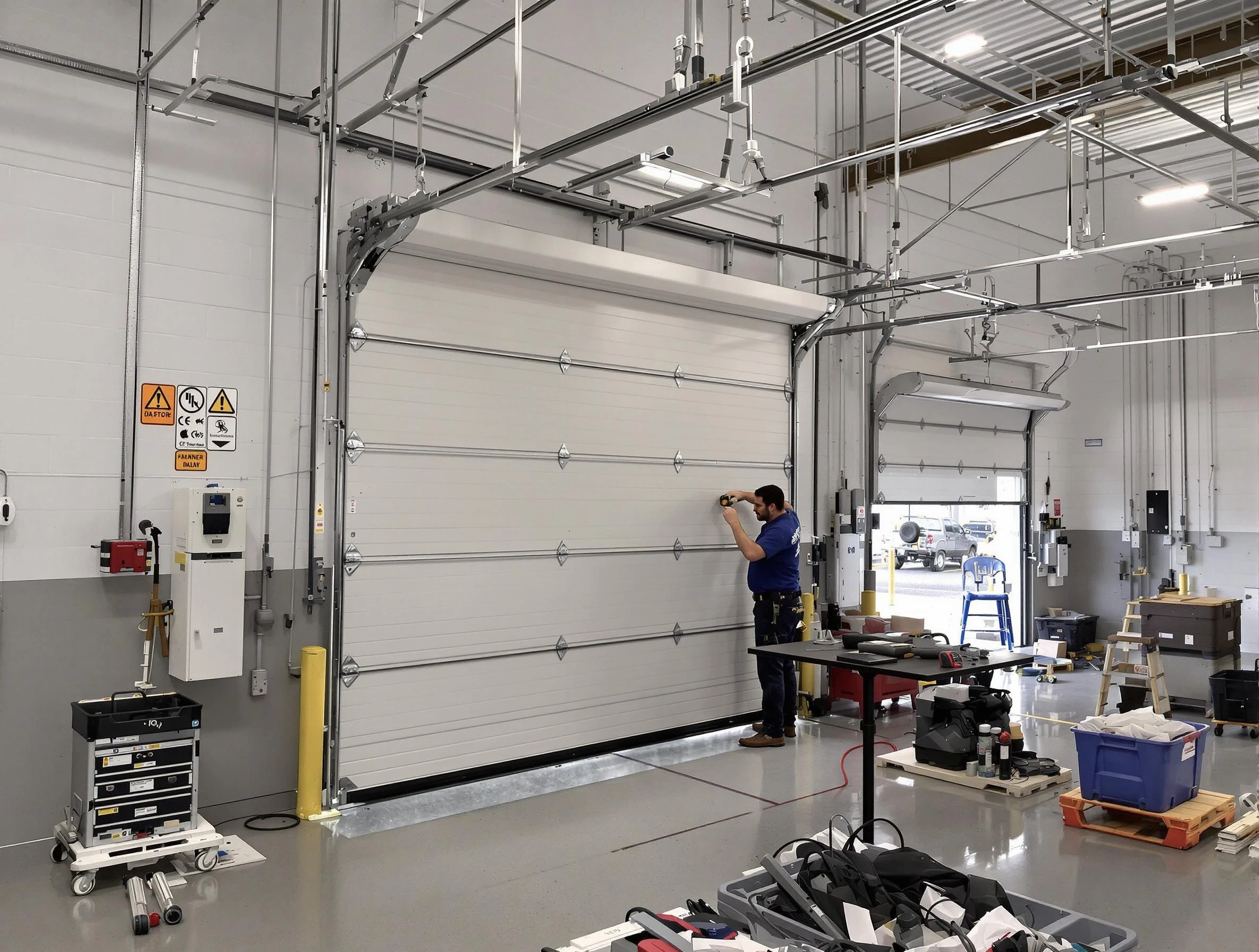 Commercial garage door repair being performed by Firestone Garage Door Repair expert in Firestone
