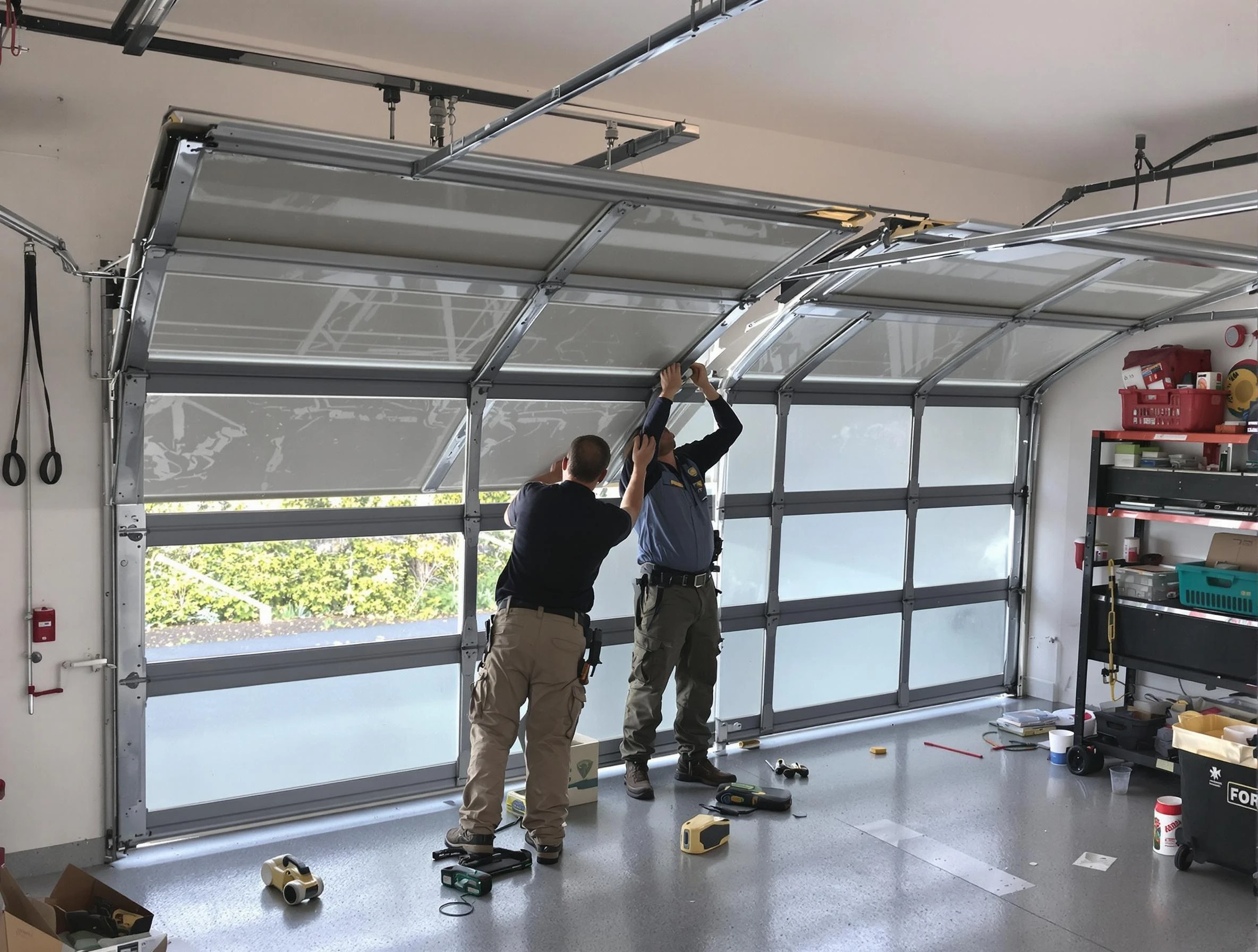 Firestone Garage Door Repair expert performing precise panel replacement on Firestone garage door
