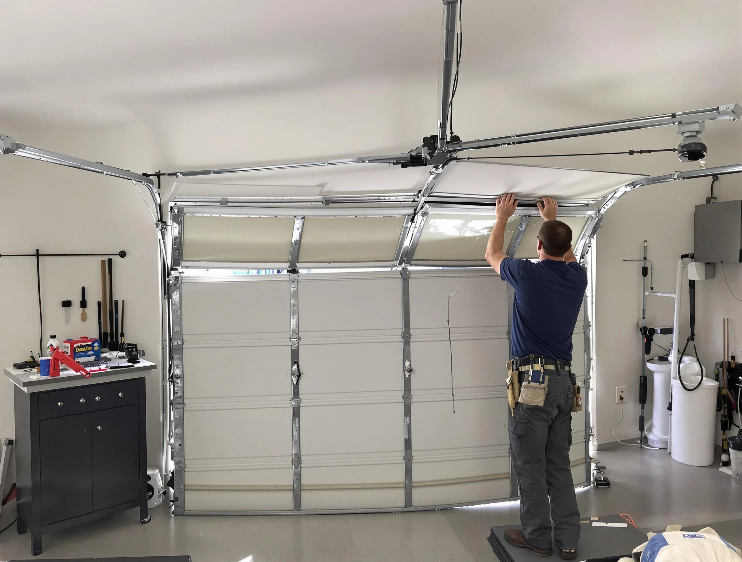 Firestone Garage Door Repair specialist performing precise section replacement on Firestone garage door